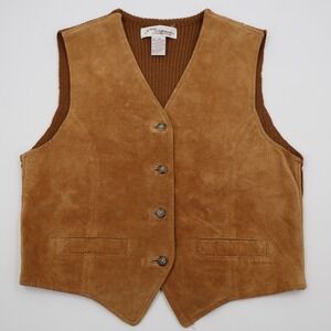 Norm Thompson Suede Leather Knit‎ Back Vest Mens Medium Brown Western Vintage